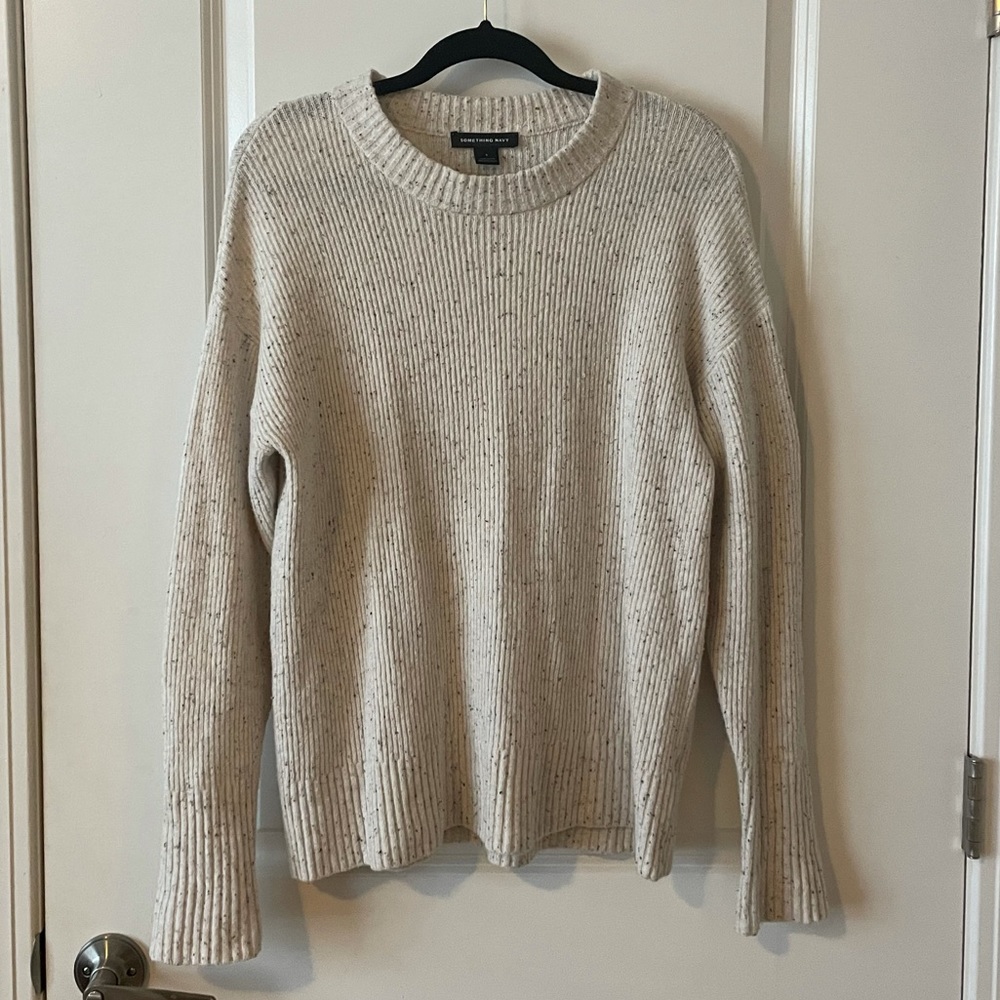 Ribbed Beige Sweater - Something Navy
